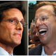 In this combination of Associated Press photos, House Majority Leader Eric Cantor, R-Va., left, and Dave Brat, right, react after the polls close Tuesday, June 10, 2014, in Richmond, Va. Brat defeated Cantor in the Republican primary. (AP Photo)